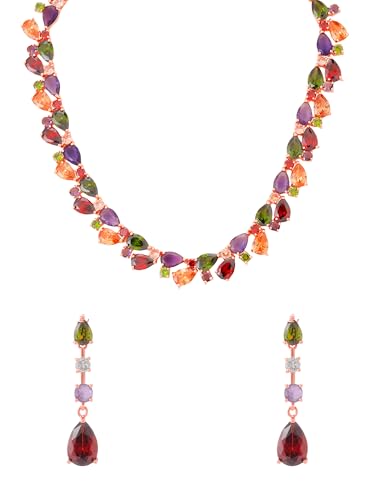 Yellow Chimes Multicolor Jewellery Set for Women Swiss Cubic Zirconia 18K Rose Gold Plated Necklace Set for Women and Girls.