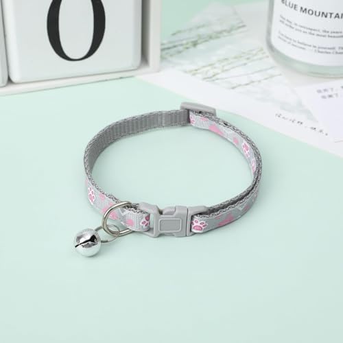 YellowCult Fancy & Comfortable Pet Collars for Cats, Puppies, Small Dogs, Fat Rabbits with Adjustable Size, Bell & Buckle Safety Lock-[Party Paw] - [Grey]