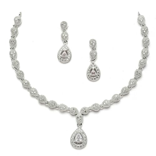 ZENEME Jewellery Set Fascinating Gold Tone Necklace Set & Earring Adorned With American Diamond Jewellery For Women and Girl (Rhodium)