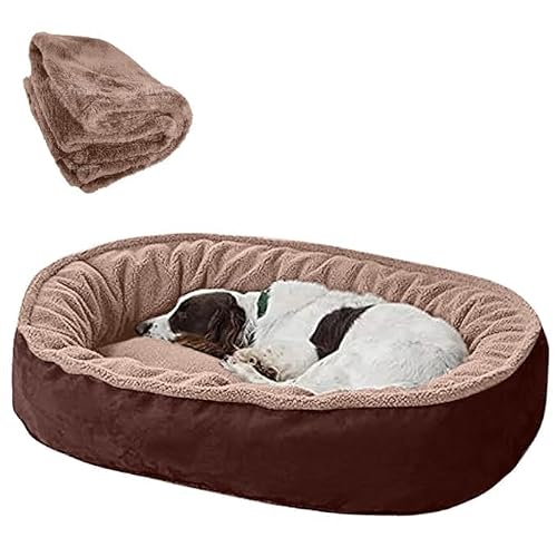 ZENIPUP Premium Dog Bed with Free Blanket for Small, Medium & Large Dogs | Soft Fur Orthopedic Washable Pet Bed with Fiber Filling | Anti Slip Calming Dog Mattress for Puppies & Adult Dogs (S)