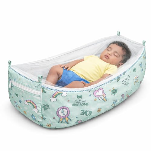 Zepomart Baby Cradle Khoya Cloth with Side Storage Pockets | Poly Cotton Jhula Palna Fabric for Newborn (0–3 Years) | Breathable Hammock with Mosquito Net & Zipper | Washable Baby Swing (Up to 15 kg)
