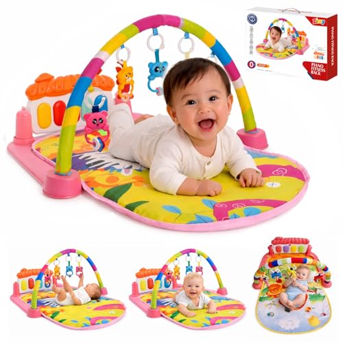 Zivvy Pink Play Gym for Babies 0 to 18 Months | Play Mat with Tummy Time Hanging Toys for Newborn | Floor Mat for Kids Playing | Infant Toys for 0 to 6 to 18 Months | New Born Baby Essentials & Gifts
